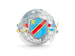 Globe and shield with flag of democratic republic of the congo i