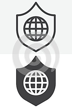 Globe shield security line and solid different style vector icon set