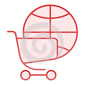 Globe with shopping cart flat icon. Global market pink icons in trendy flat style. Planet and trolley gradient style