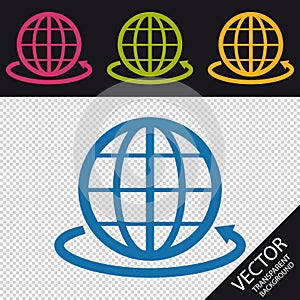 Globe Sign And Round The World Arrow - Vector Illustration - Isolated On Transparent Background