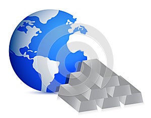 Globe with silver bars illustration