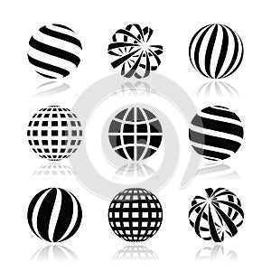 Globe sphere, earth icons set