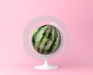 Globe sphere orb watermelon concept on pastel pink background. m