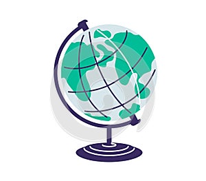 Globe with stand vector illustration. World on globus for classroom and school isolated on white background photo