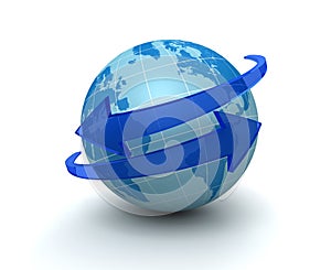 Globe surrounding arrow 3d illustration