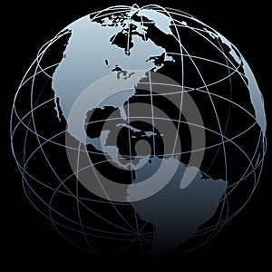 Globe symbol Earth 3D map on black