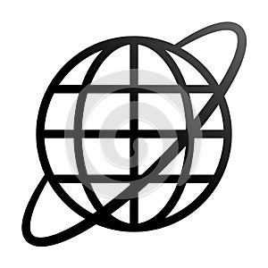 Globe symbol icon with orbit - black gradient, isolated - vector