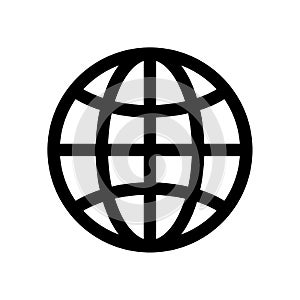 Globe symbol. Planet Earth or internet browser sign. Outline modern design element. Simple black flat vector icon with photo