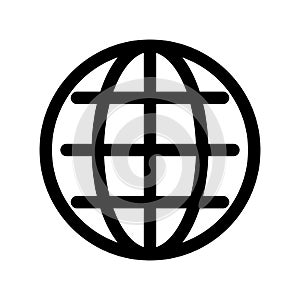 Globe symbol. Planet Earth or internet browser sign. Outline modern design element. Simple black flat vector icon with