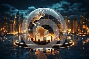 The globe symbolizes the futures interconnected cyberworld, communication, and technology