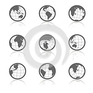 Globe symbols with shadow - icons of world