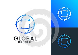 globe tech logo design. data connection technology icon symbol vector