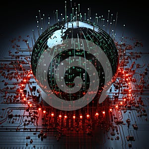 a globe on top of a circuit board