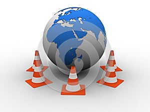 Globe and traffic cones