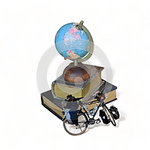 globe travel bicycle encyclopedia with white background-