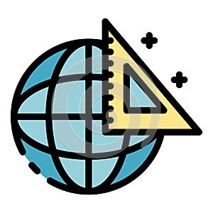 Globe and triangular ruler icon color outline vector
