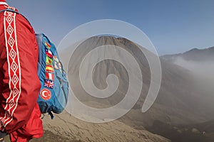 Globe trotter backpacker near batok volcano