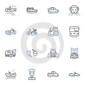 Globe-trotting line icons collection. Wandering, Roaming, Adventurous, Exploring, Exploring, Traveling, Experiencing