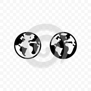 Globe vector icon, earth travel website language change web symbol with world continent map