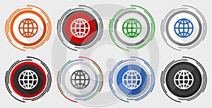 Globe vector icon set, earth, world modern design flat graphic in 8 options for web design and mobile applications