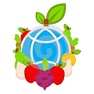 Globe with vegetables illustration. world vegan day, healthy food illustration design