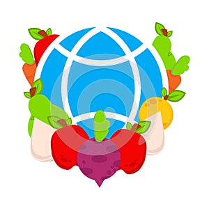Globe with vegetables illustration. world vegan day, healthy food illustration design