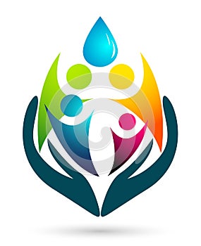 Globe Water drop hand logo concept of water drop with world save earth wellness symbol icon nature drops elements vector design