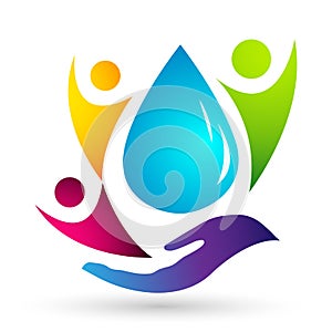 Globe Water drop logo concept of water drop with world save earth wellness symbol icon nature drops elements vector design