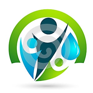 Globe Water drop logo concept of water drop with world save earth wellness symbol icon nature drops elements vector design