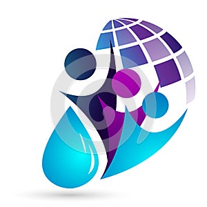 Globe Water drop logo concept of water drop with world save earth wellness symbol icon nature drops elements vector design