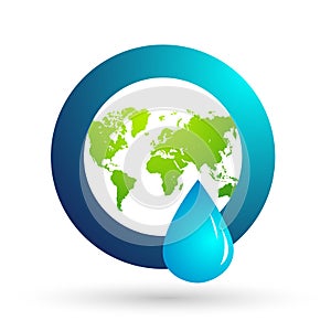 Globe Water drop logo concept of water drop with world save earth wellness symbol icon nature drops elements vector design