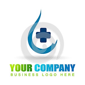 Globe Water drop medical logo concept of water drop with world save earth wellness symbol icon hand drops elements vector design