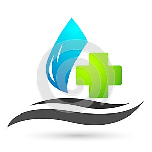 Globe Water drop medical logo concept of water drop with world save earth wellness symbol icon nature drops elements vector design