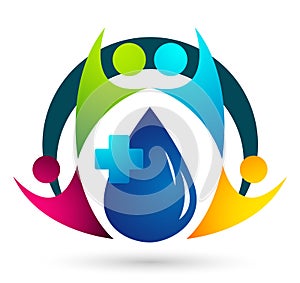 Globe Water drop medical logo concept of water drop with world save earth wellness symbol icon nature drops elements vector design
