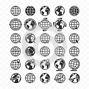 Globe web icon set. Planet Earth icons for websites.