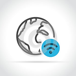 Globe with wifi icon on white background
