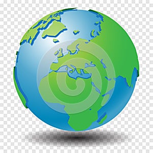 Globe with wold map on transparency grid, middle east, europe - vector illustration