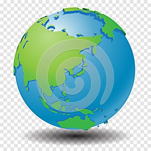 Globe with wold map on transparency grid - vector illustration