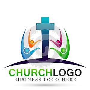 Globe world Church People union logo icon winning happiness love together team success wellness health symbol on white background