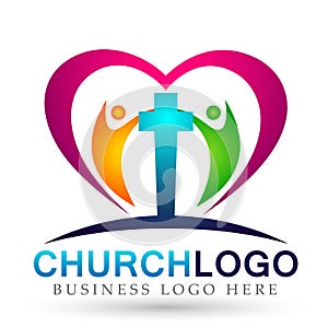 Globe world Church People union logo icon winning happiness love together team success wellness health symbol on white background