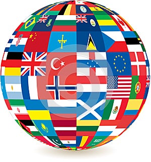 Globe of world countries' flags
