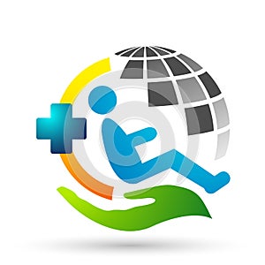 Globe world Disabled care logo medical health clinic home icon logo