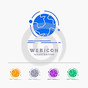 globe, world, discover, connection, network 5 Color Glyph Web Icon Template isolated on white. Vector illustration