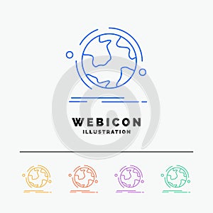 globe, world, discover, connection, network 5 Color Line Web Icon Template isolated on white. Vector illustration