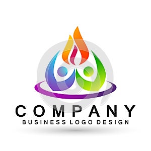 Globe world fire Flame people care energy logo symbol icon nature drops elements vector design on white background