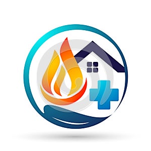 Globe world fire Flame people home medical care energy logo symbol icon nature drops elements vector design on white background