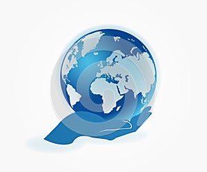 Globe world map hand care logo symbol