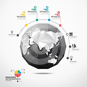 Globe world map illustration infographics geometric concept.