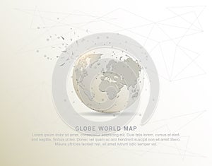 Globe world map shape point, line and composition digitally drawn in the form of broken a part triangle shape and scattered dots