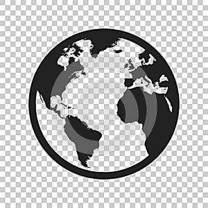 Globe world map vector icon. Round earth flat vector illustration. Planet business concept pictogram on isolated transparent back